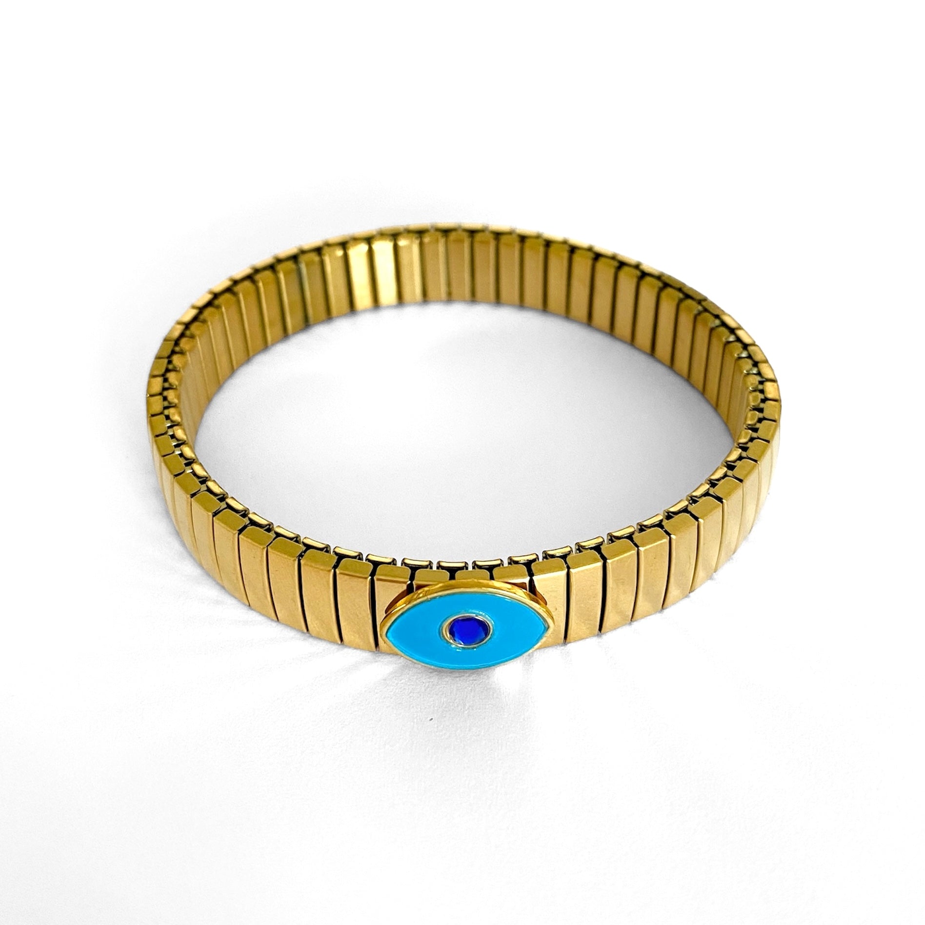 Pulsera dorada lisa ojo azul