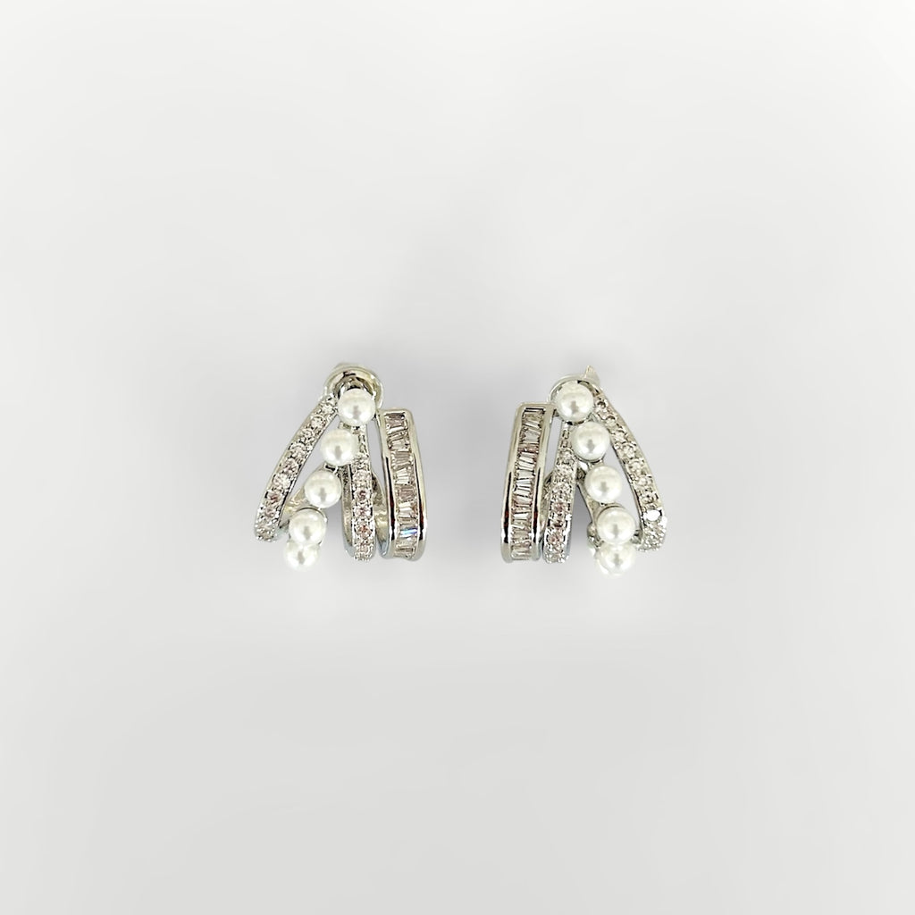 Aretes mini zirc con perla plata