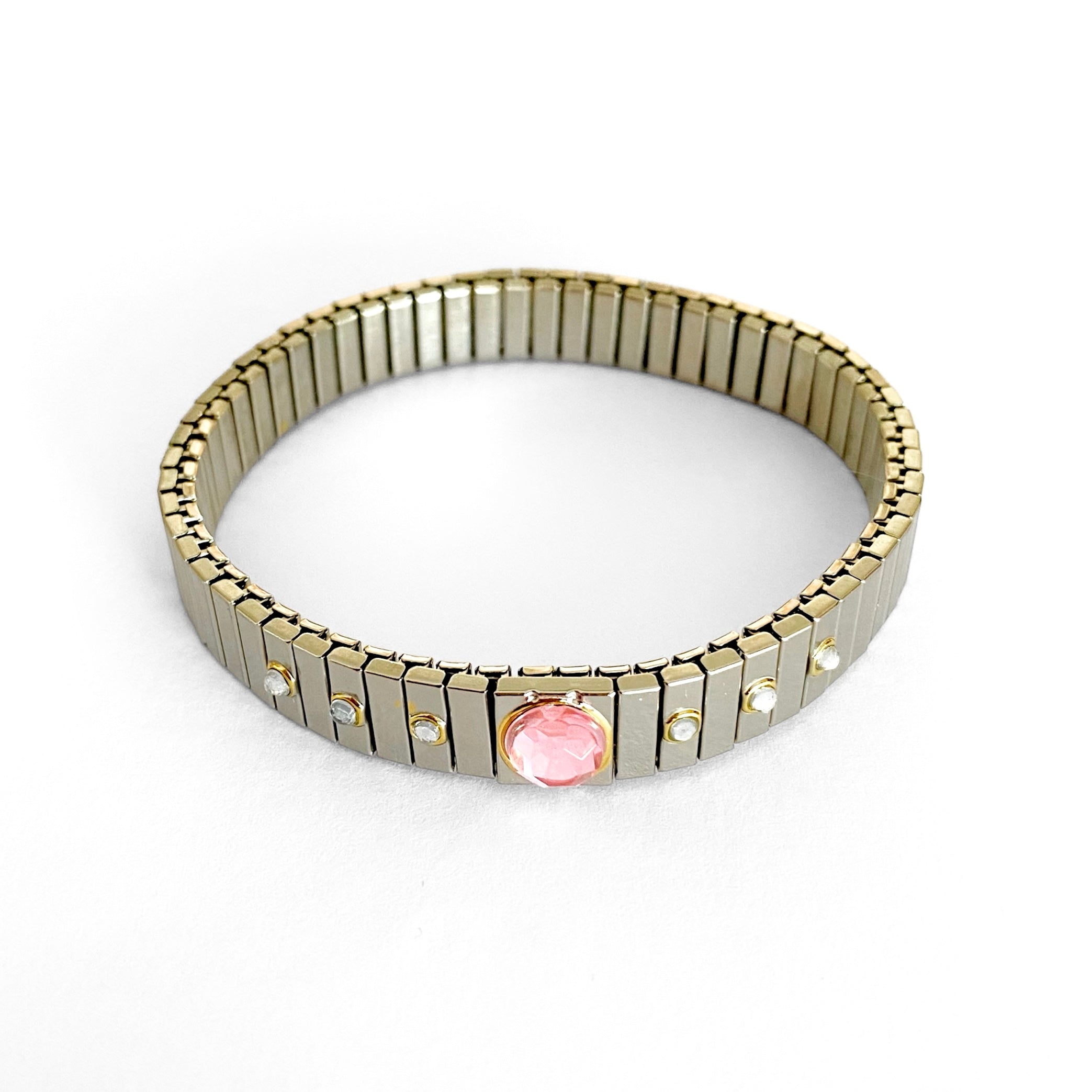 Pulsera piedra rosa plateada