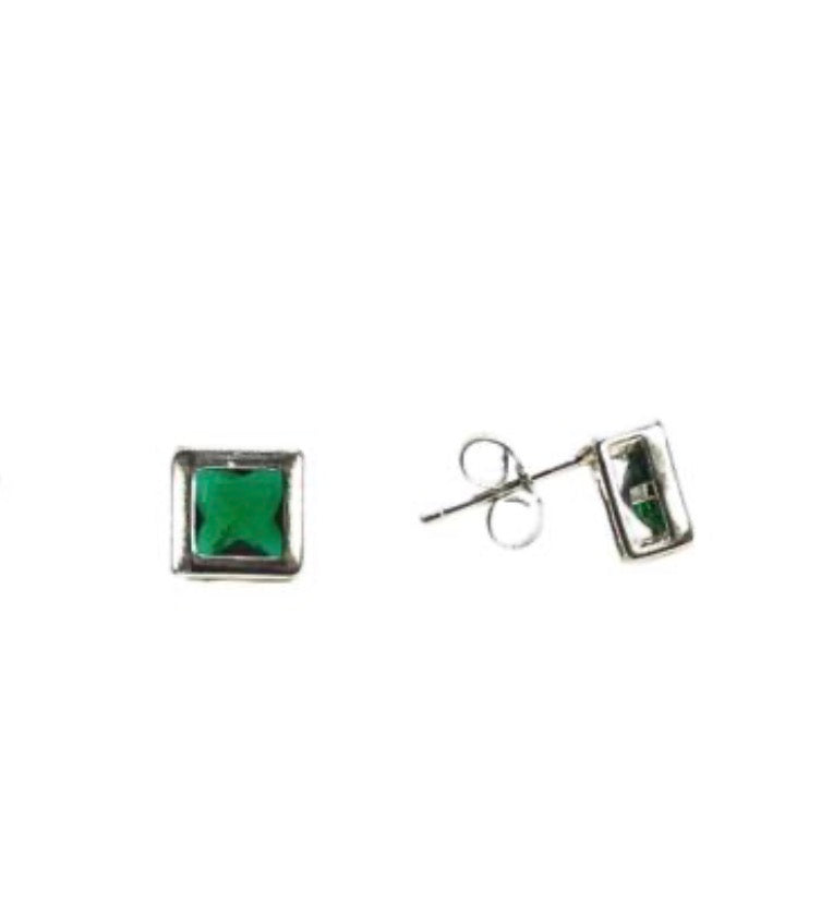 Broqueles verde esmeralda rodio