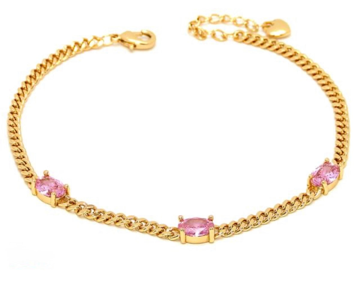 Pulsera rosa zirc dorada