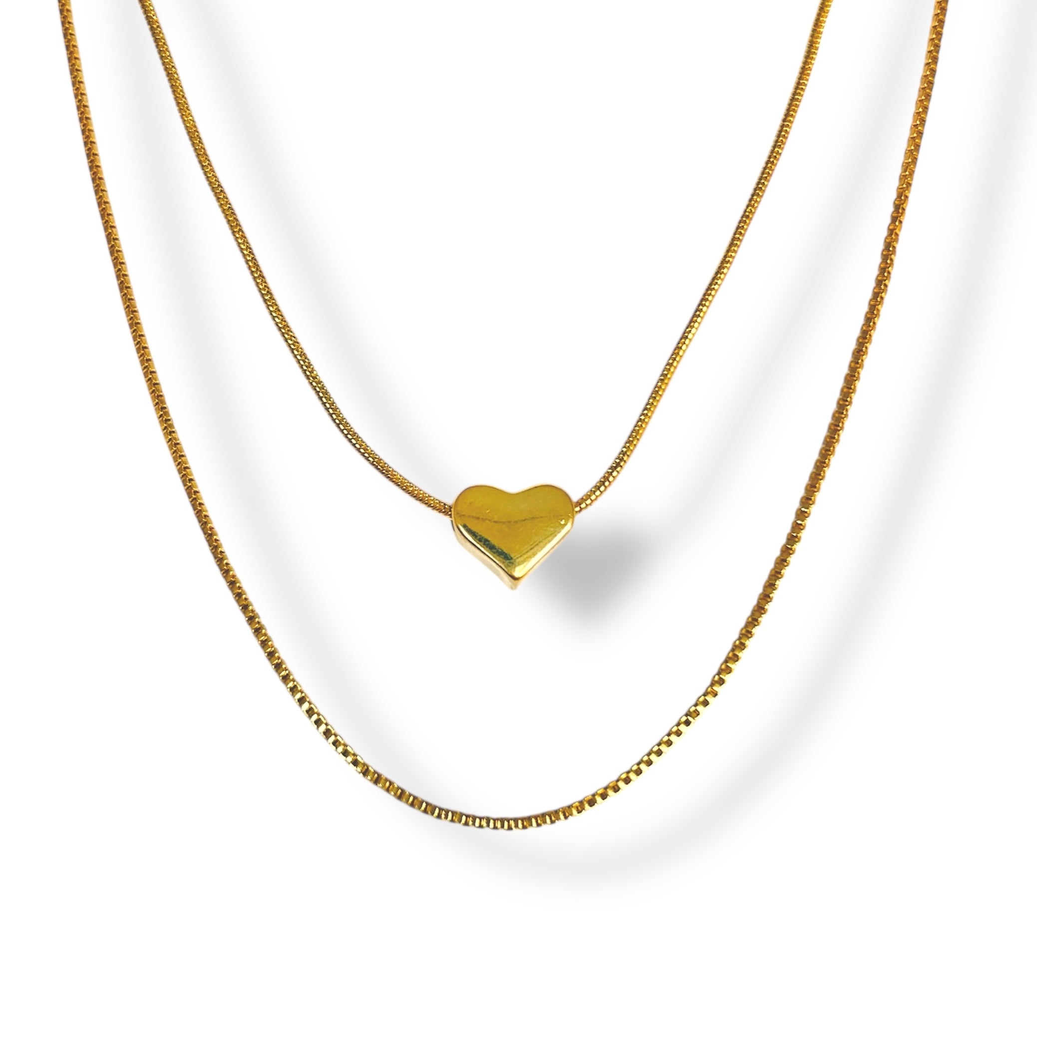 Cadena corazón doble dorado