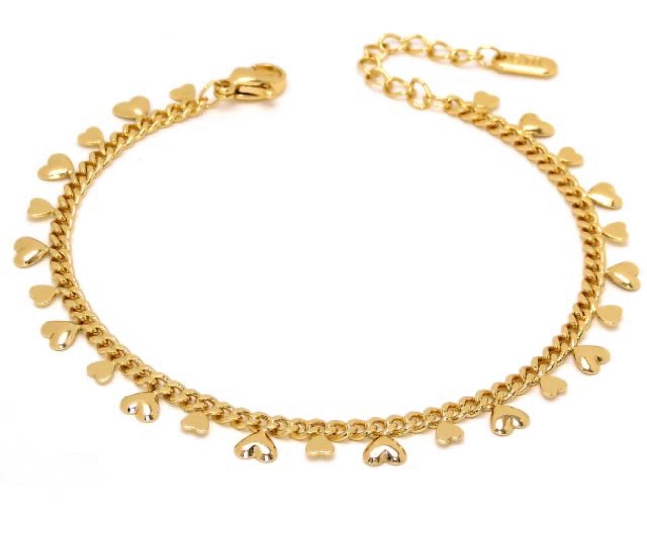 Pulsera corazones oro laminado