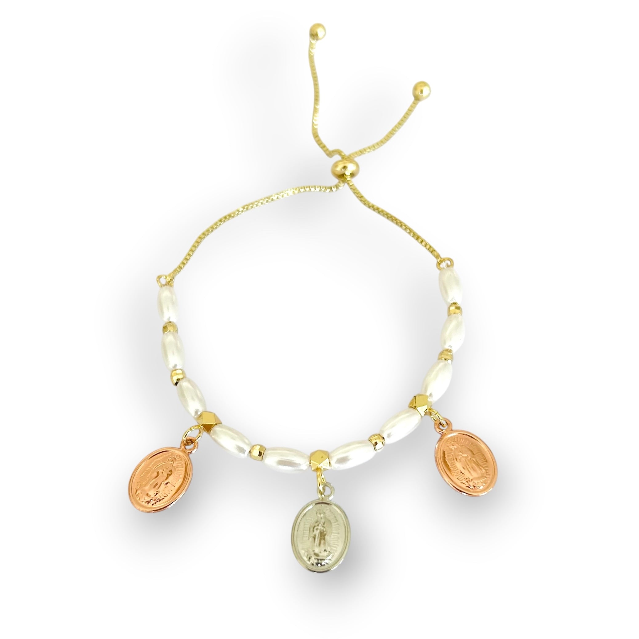 Pulsera perla Virgen colgante