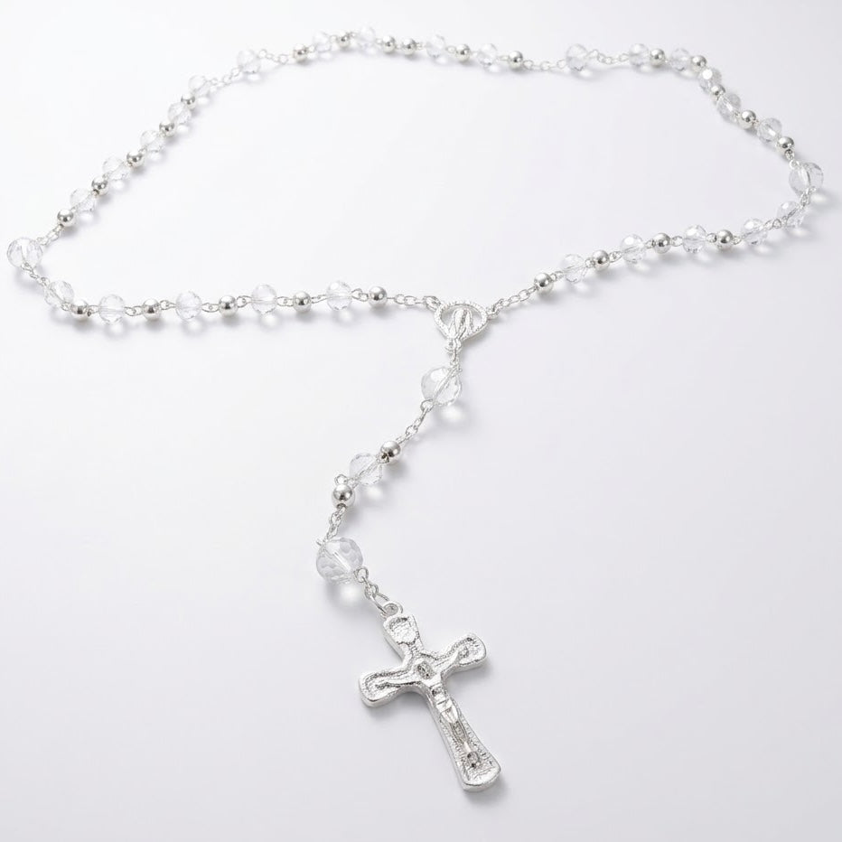 Rosario cristal plata cruz chica