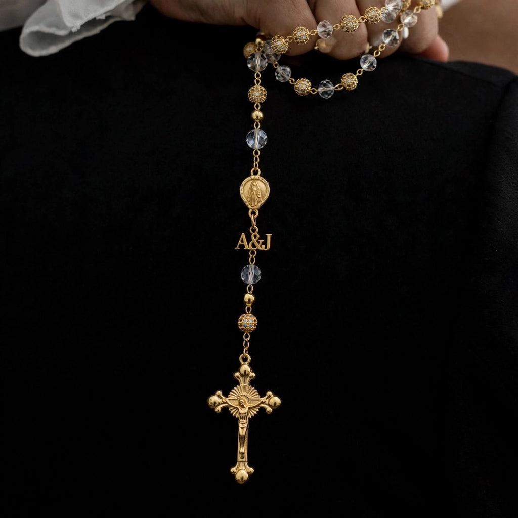 Rosario marquese dorado personalizado