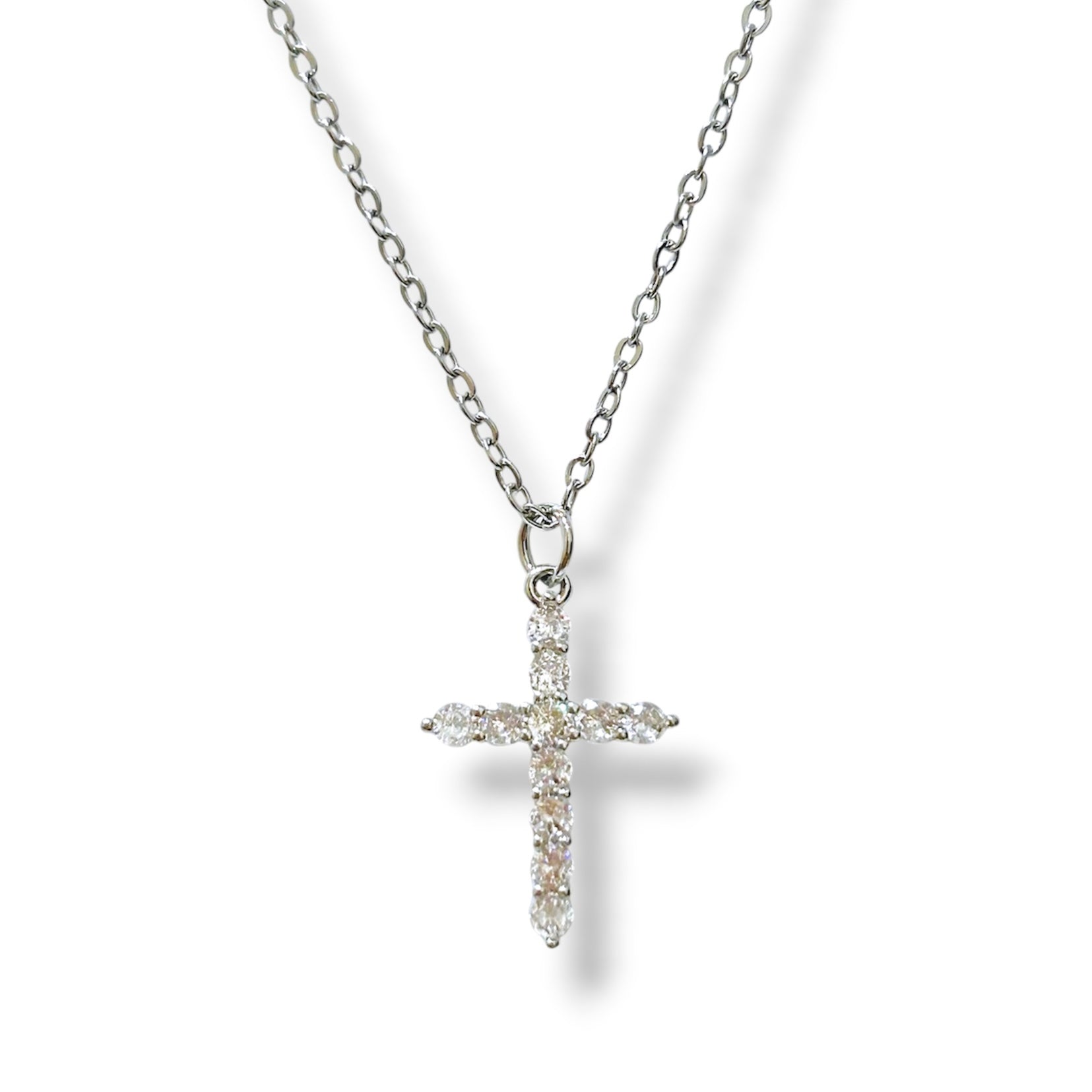Cadena cruz zirconia plata