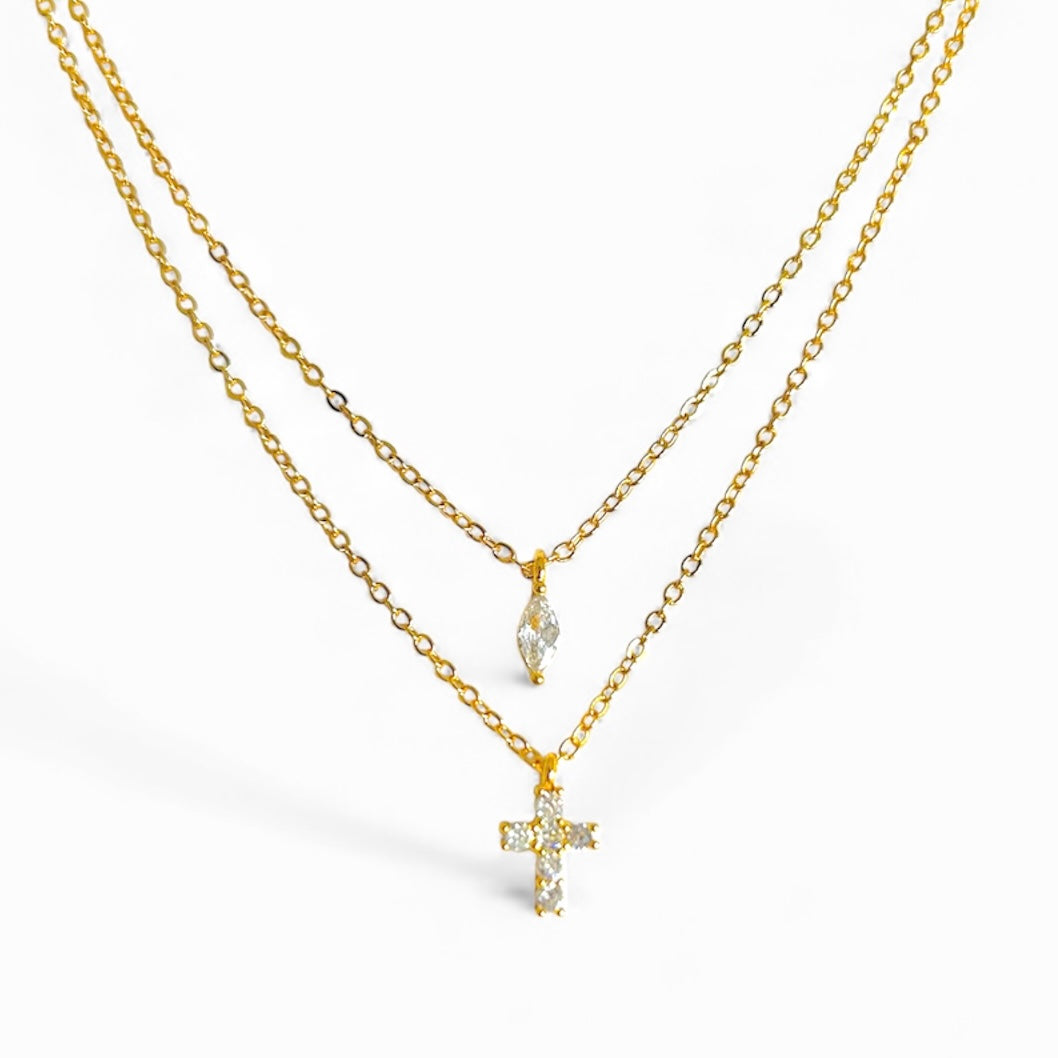 Cadena doble cruz zirc mini