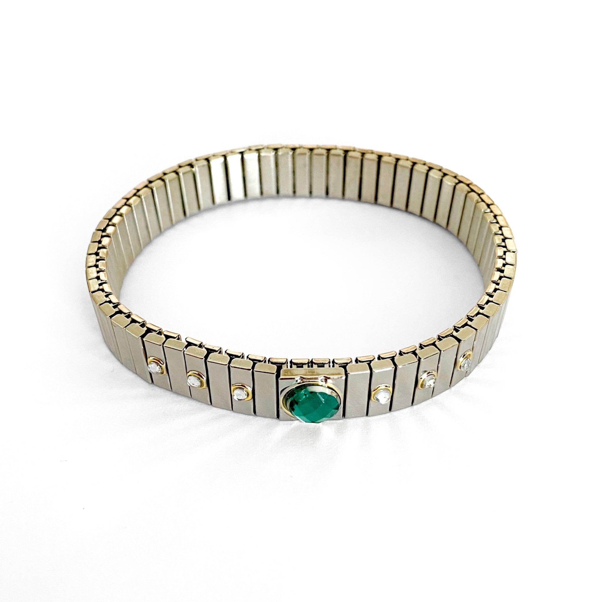 Pulsera piedra verde plateada