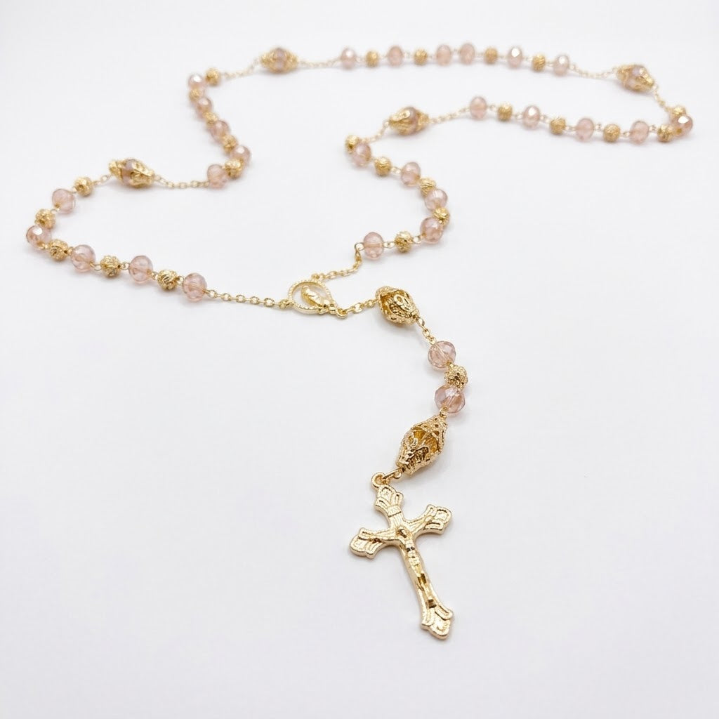 Rosario cristal tornasol dorado