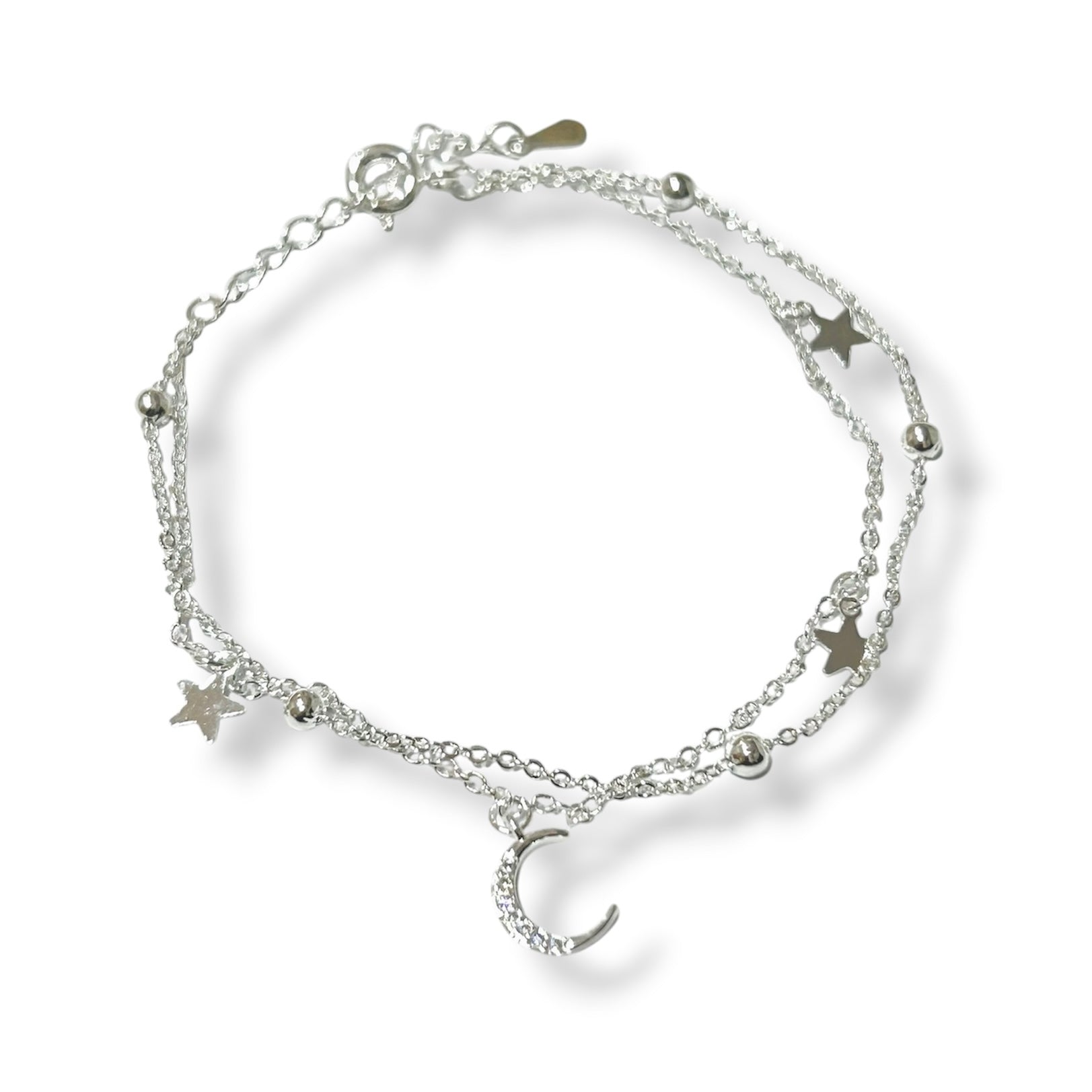 Pulsera doble luna estrellas plata