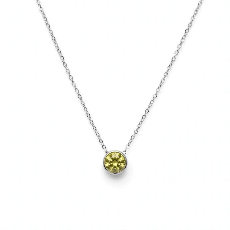 Cadena plata piedra amarilla/verde