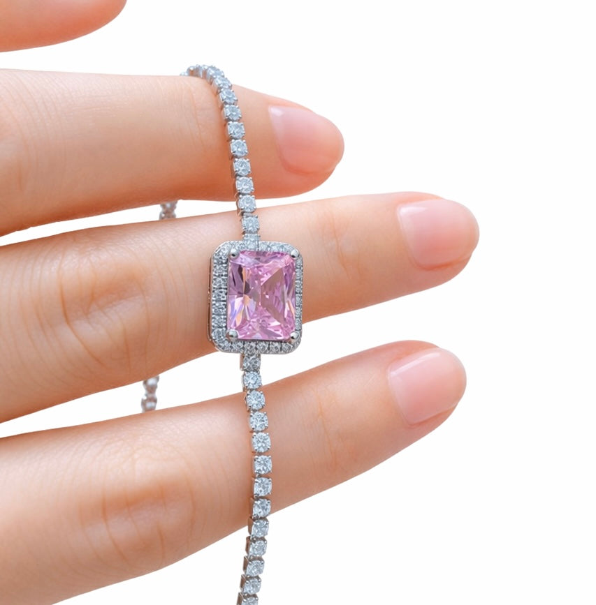 Pulsera plata piedra rosa