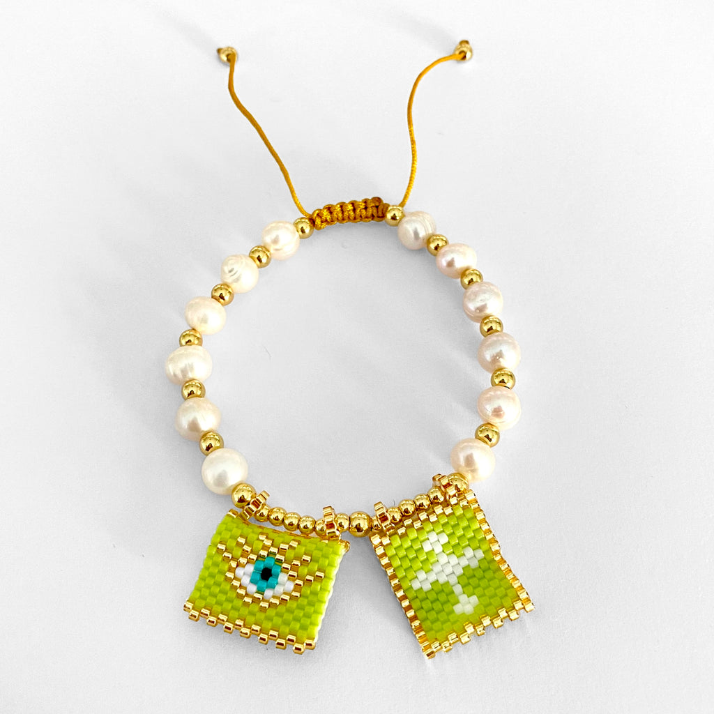 Eye pearl green bracelet