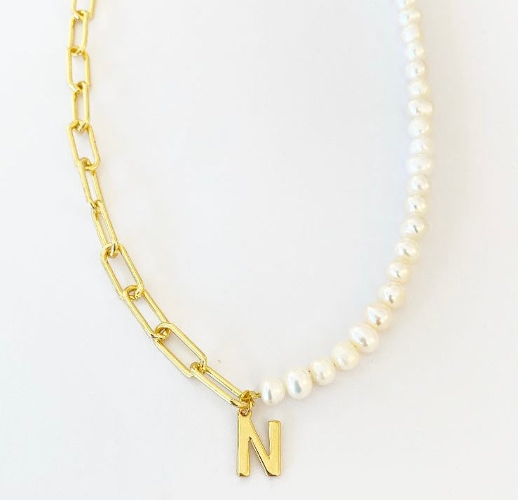 Sorella pearl initial necklace